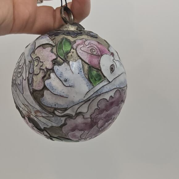 Vintage NYCO Two Turtle Doves Enamel Christmas Ornament Champleve - Picture 3 of 6